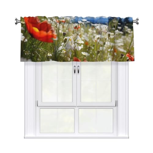 GTKSYNVE Wiesen- und Gänseblümchen-Volants für Fenster, Stangentasche, Fenstervolant, kleine Fensterbehandlung, Volants für Küche, Verdunkelungsvorhänge, kurze Vorhänge für Schlafzimmer, 137 x 45 cm von GTKSYNVE