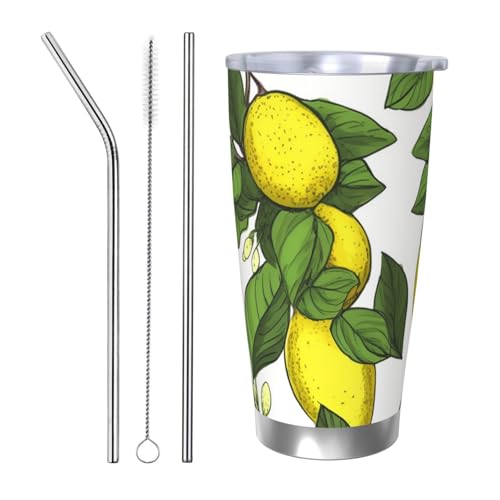 GTKSYNVE Yellow Fresh Lemons Tumbler with Leak-Proof Lid and Straw, 590.0 g Car Cups Vacuum-Insulated Stainless Steel Travel Coffee Mug, BPA Free Reusable Thermal Cup for Outdoor von GTKSYNVE