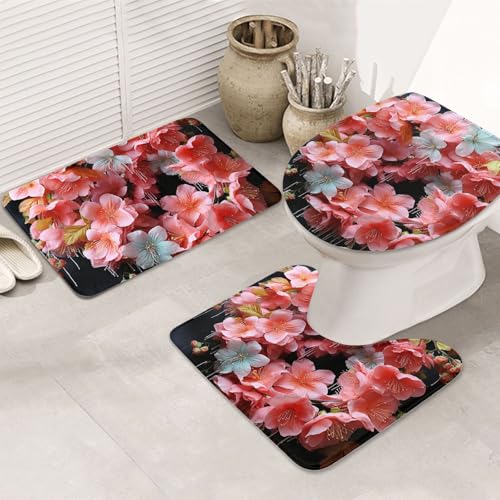 Garlands Badezimmerteppich-Set, schöne Blumen, 3-teilig, mit WC-Deckelbezug, U-förmiger Kontur-WC-Vorleger und saugfähige Badematten aus Mikrofaser, schnell trocknend, maschinenwaschbar, Duschmatte von GTKSYNVE