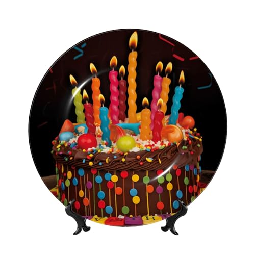 Happy Birthday Big Cake Deko-Teller aus Knochenporzellan, 25,4 cm, personalisierbar, Keramik-Dekoteller mit Präsentationsständer, Keramik-Ornamente, Kunst-Porzellanteller für Zuhause, Büro, Wandbehang Happy Birthday Big Cake Deko-Teller aus Knochenporzellan, 25,4 cm, personalisierbar, Keramik-Dekoteller mit Präsentationsständer, Keramik-Ornamente, Kunst-Porzellanteller für Zuhause, Büro, Wandbehang von GTKSYNVE