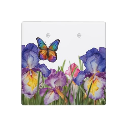 Iris Blume, Schmetterling, Wandplatten, dekorative Lichtschalterabdeckung, 2-Gang-Steckdosenabdeckungen, elektrische Schalterplatte, thermoplastische Blende für Dekorateure, Schrauben im Lieferumfang von GTKSYNVE