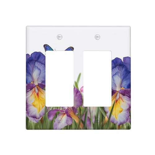 Iris Blume, Schmetterling, Wandplatten, dekorative Lichtschalterabdeckung, 2-Gang-Steckdosenabdeckungen, elektrische Schalterplatte, thermoplastische Blende für Dekorateure, Schrauben im Lieferumfang von GTKSYNVE