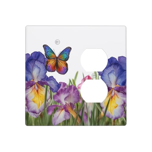 Iris Blume, Schmetterling, Wandplatten, dekorative Lichtschalterabdeckung, 2-Gang-Steckdosenabdeckungen, elektrische Schalterplatte, thermoplastische Blende für Dekorateure, Schrauben im Lieferumfang von GTKSYNVE