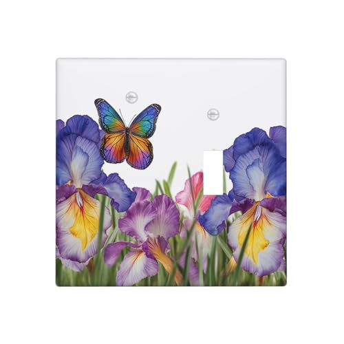Iris Blume, Schmetterling, Wandplatten, dekorative Lichtschalterabdeckung, 2-Gang-Steckdosenabdeckungen, elektrische Schalterplatte, thermoplastische Blende für Dekorateure, Schrauben im Lieferumfang von GTKSYNVE