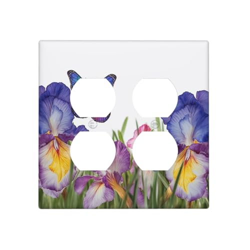 Iris Blume, Schmetterling, Wandplatten, dekorative Lichtschalterabdeckung, 2-Gang-Steckdosenabdeckungen, elektrische Schalterplatte, thermoplastische Blende für Dekorateure, Schrauben im Lieferumfang von GTKSYNVE