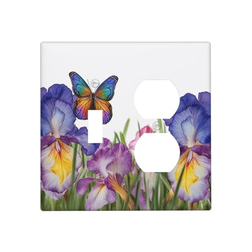 Iris Blume, Schmetterling, Wandplatten, dekorative Lichtschalterabdeckung, 2-Gang-Steckdosenabdeckungen, elektrische Schalterplatte, thermoplastische Blende für Dekorateure, Schrauben im Lieferumfang von GTKSYNVE