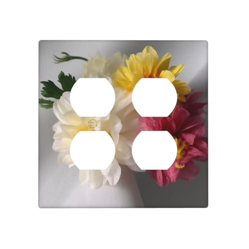 Künstliche Blumen-Wandplatten, dekorative Lichtschalter-Abdeckung, 2-Gang-Steckdosenabdeckungen, elektrische Schalterplatte, thermoplastische Blende für Dekorationsgerät, Schrauben im Lieferumfang von GTKSYNVE