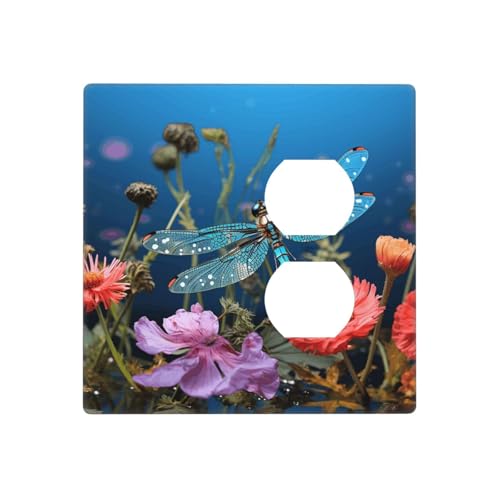 Libelle und Blumen-Wandplatten, dekorative Lichtschalter-Abdeckung, 2-Gang-Steckdosenabdeckungen, elektrische Schalterplatte, thermoplastische Blende für Dekorationsgerät, Schrauben im Lieferumfang von GTKSYNVE
