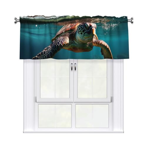 Palmen und Meeresschildkröten, tauchende Unterwasser-Volants für Fenster, Stangentaschen-Fenstervolant, kleine Fensterbehandlung, Volants für Küche, Verdunkelungsvorhänge, kurze Vorhänge für Palmen und Meeresschildkröten, tauchende Unterwasser-Volants für Fenster, Stangentaschen-Fenstervolant, kleine Fensterbehandlung, Volants für Küche, Verdunkelungsvorhänge, kurze Vorhänge für von GTKSYNVE