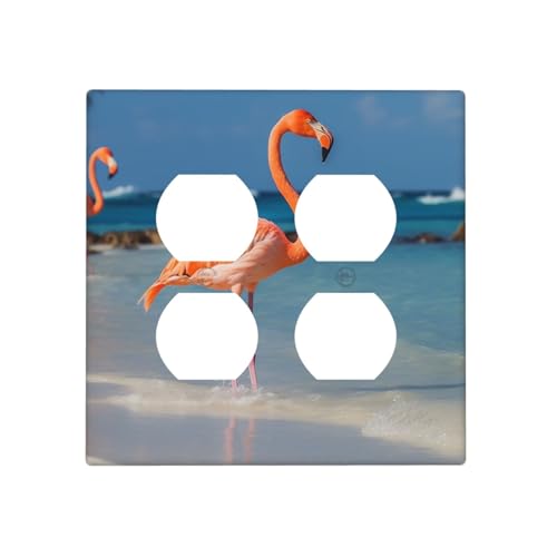 Strandflamingo-Wandplatten, dekorative Lichtschalter-Abdeckung, 2-Gang-Steckdosenabdeckungen, elektrische Schalterplatte, thermoplastische Blende für Dekorationsgerät, Schrauben im Lieferumfang Strandflamingo-Wandplatten, dekorative Lichtschalter-Abdeckung, 2-Gang-Steckdosenabdeckungen, elektrische Schalterplatte, thermoplastische Blende für Dekorationsgerät, Schrauben im Lieferumfang von GTKSYNVE