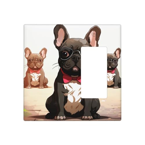 Wandplatte mit Cartoon-Hund, französische Bulldogge, dekorative Lichtschalter-Abdeckung, 2-Gang-Steckdosenabdeckungen, elektrische Schalterplatte, thermoplastische Frontplatte für Dekorateur Gerät von GTKSYNVE