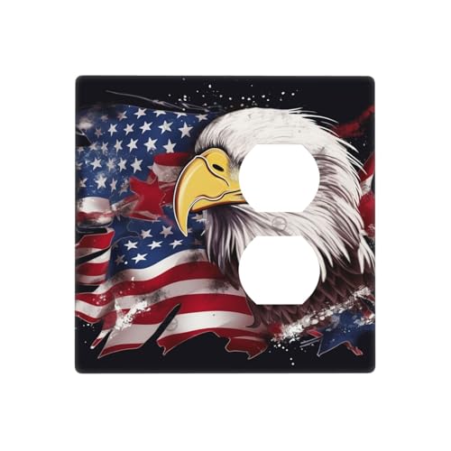 Wandplatten mit amerikanischer Flagge, Weißkopfseeadler, dekorative Lichtschalterabdeckung, 2-Gang-Steckdosenabdeckungen, elektrische Schalterplatte, thermoplastische Blende für Dekorationsgerät von GTKSYNVE