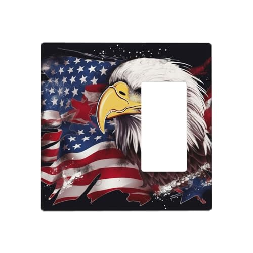 Wandplatten mit amerikanischer Flagge, Weißkopfseeadler, dekorative Lichtschalterabdeckung, 2-Gang-Steckdosenabdeckungen, elektrische Schalterplatte, thermoplastische Blende für Dekorationsgerät Wandplatten mit amerikanischer Flagge, Weißkopfseeadler, dekorative Lichtschalterabdeckung, 2-Gang-Steckdosenabdeckungen, elektrische Schalterplatte, thermoplastische Blende für Dekorationsgerät von GTKSYNVE