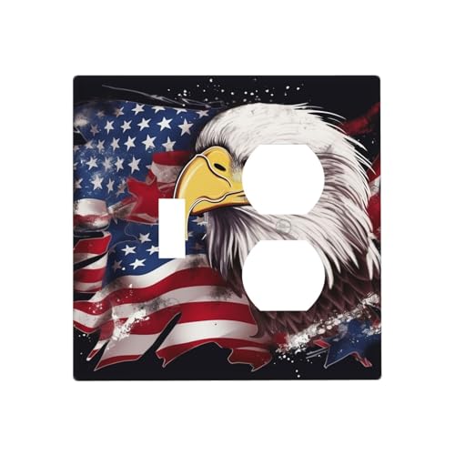 Wandplatten mit amerikanischer Flagge, Weißkopfseeadler, dekorative Lichtschalterabdeckung, 2-Gang-Steckdosenabdeckungen, elektrische Schalterplatte, thermoplastische Blende für Dekorationsgerät von GTKSYNVE