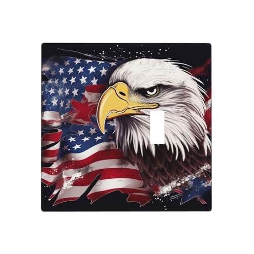 Wandplatten mit amerikanischer Flagge, Weißkopfseeadler, dekorative Lichtschalterabdeckung, 2-Gang-Steckdosenabdeckungen, elektrische Schalterplatte, thermoplastische Blende für Dekorationsgerät von GTKSYNVE