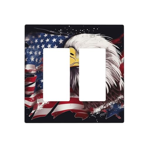 Wandplatten mit amerikanischer Flagge, Weißkopfseeadler, dekorative Lichtschalterabdeckung, 2-Gang-Steckdosenabdeckungen, elektrische Schalterplatte, thermoplastische Blende für Dekorationsgerät Wandplatten mit amerikanischer Flagge, Weißkopfseeadler, dekorative Lichtschalterabdeckung, 2-Gang-Steckdosenabdeckungen, elektrische Schalterplatte, thermoplastische Blende für Dekorationsgerät von GTKSYNVE