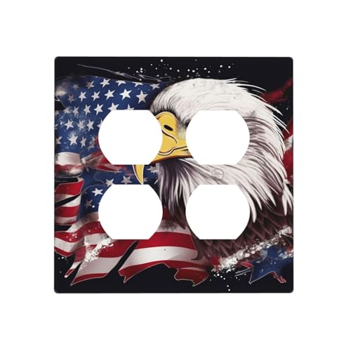 Wandplatten mit amerikanischer Flagge, Weißkopfseeadler, dekorative Lichtschalterabdeckung, 2-Gang-Steckdosenabdeckungen, elektrische Schalterplatte, thermoplastische Blende für Dekorationsgerät von GTKSYNVE