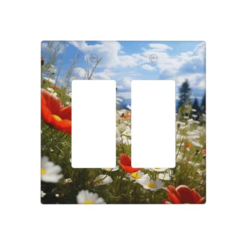 Wiesen- und Gänseblümchen-Wandplatten, dekorative Lichtschalter-Abdeckung, 2-Gang-Steckdosenabdeckungen, elektrische Schalterplatte, thermoplastische Blende für Dekorateure, Schrauben im Lieferumfang Wiesen- und Gänseblümchen-Wandplatten, dekorative Lichtschalter-Abdeckung, 2-Gang-Steckdosenabdeckungen, elektrische Schalterplatte, thermoplastische Blende für Dekorateure, Schrauben im Lieferumfang von GTKSYNVE