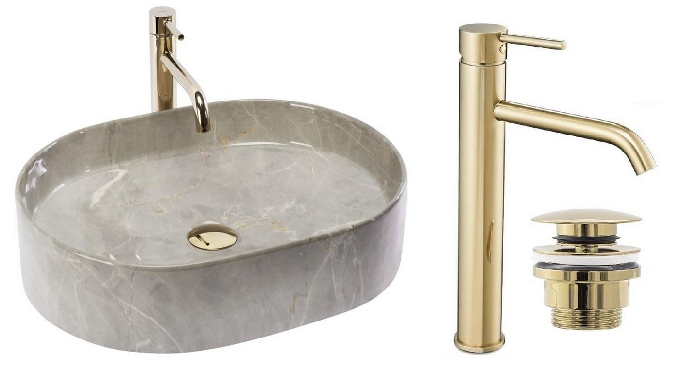 GTM Design Aufsatzwaschbecken Glanz Set mit Waschtischbatterie, Stopfen - Waschbecken mit Armature GTM Design Aufsatzwaschbecken Glanz Set mit Waschtischbatterie, Stopfen - Waschbecken mit Armature von GTM Design