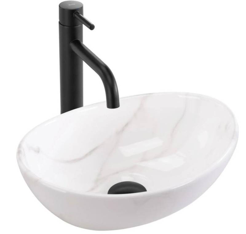 GTM Design Aufsatzwaschbecken Glanz Set mit Waschtischbatterie, Stopfen - Waschbecken mit Armature von GTM Design
