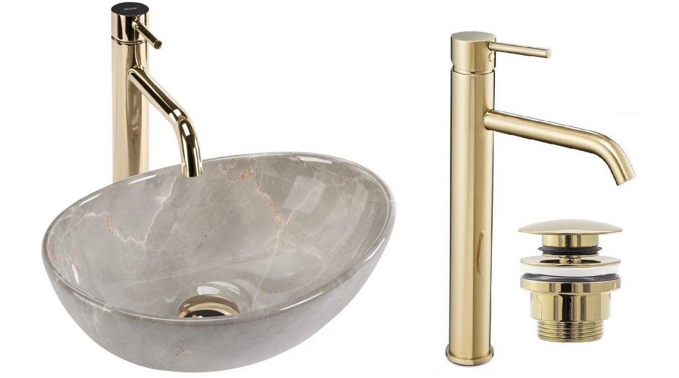 GTM Design Aufsatzwaschbecken Glanz Set mit Waschtischbatterie, Stopfen - Waschbecken mit Armature GTM Design Aufsatzwaschbecken Glanz Set mit Waschtischbatterie, Stopfen - Waschbecken mit Armature von GTM Design