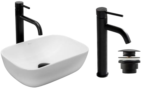 GTM Design Aufsatzwaschbecken Matt Set mit Waschtischbatterie und Stopfen - Aufsatzwaschbecken Oval für Badezimmer - Modern Waschbecken ohne Hahnloch - Waschbecken mit Armature - Modell 19 GTM Design Aufsatzwaschbecken Matt Set mit Waschtischbatterie und Stopfen - Aufsatzwaschbecken Oval für Badezimmer - Modern Waschbecken ohne Hahnloch - Waschbecken mit Armature - Modell 19 von GTM Design