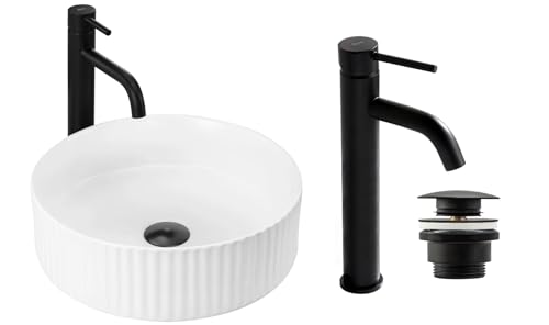 GTM Design Aufsatzwaschbecken Set mit Waschtischbatterie und Stopfen - Aufsatzwaschbecken Oval für Badezimmer - Modern Waschbecken ohne Hahnloch - Waschbecken mit Armature - Modell 12 GTM Design Aufsatzwaschbecken Set mit Waschtischbatterie und Stopfen - Aufsatzwaschbecken Oval für Badezimmer - Modern Waschbecken ohne Hahnloch - Waschbecken mit Armature - Modell 12 von GTM Design