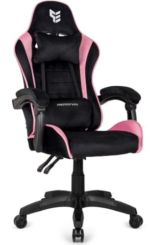 GTM Design Ergonomischer Gaming Stuhl - Verstellbare Bürostuhl mit Kissen - Multifunktionale Schreibtischstuhl für Gaming Arbeit und Entspannung - Anpassbare Gamingstuhl - Schwarz-Rosa (Velours) von GTM Design
