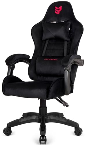 GTM Design Ergonomischer Gaming Stuhl - Verstellbare Bürostuhl mit Kissen - Multifunktionale Schreibtischstuhl für Gaming Arbeit und Entspannung - Anpassbare Gamingstuhl - Schwarz mit Rot (Velours) von GTM Design