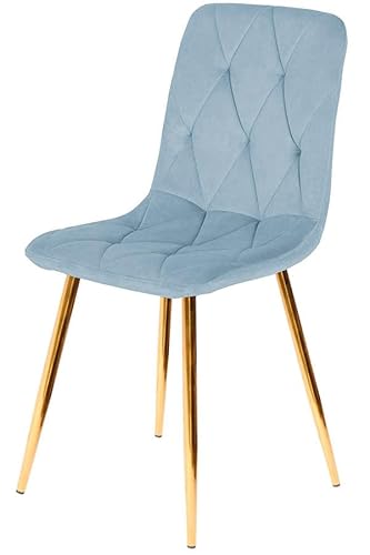 GTM Design Esstisch Stühle - Modern Polster Küchenstühle - Elegant Velours Stühle für Esszimmer und Küche - Pflegeleicht Stuhl 1 Stück - Hellblau - Gold Beine von GTM Design