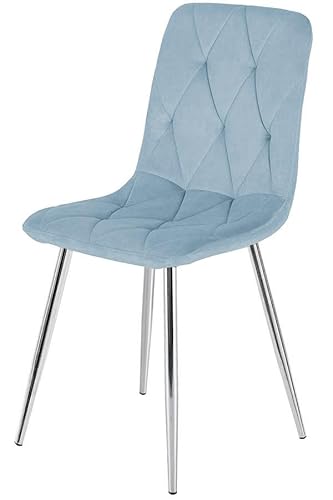 GTM Design Esstisch Stühle - Modern Polster Küchenstühle - Elegant Velours Stühle für Esszimmer und Küche - Pflegeleicht Stuhl 1 Stück - Hellblau - Silber Beine von GTM Design