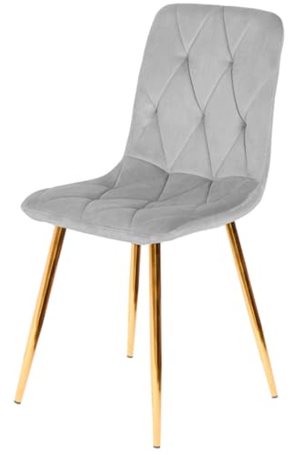 GTM Design Esstisch Stühle - Modern Polster Küchenstühle - Elegant Velours Stühle für Esszimmer und Küche - Pflegeleicht Stuhl 1 Stück - Hellgrau - Gold Beine von GTM Design
