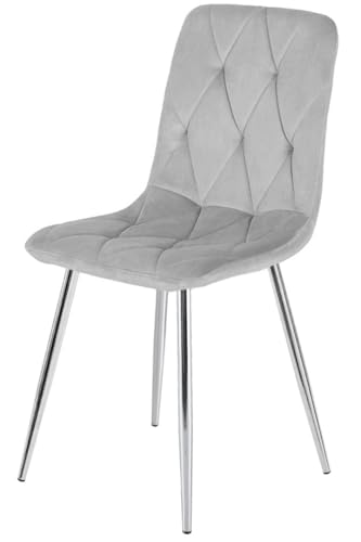 GTM Design Esstisch Stühle - Modern Polster Küchenstühle - Elegant Velours Stühle für Esszimmer und Küche - Pflegeleicht Stuhl 1 Stück - Hellgrau - Silber Beine von GTM Design