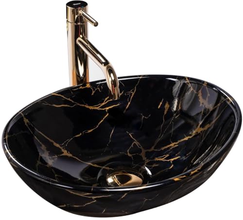 GTM Design Aufsatzwaschbecken Glanz Modern Waschbecken ohne Hahnloch - Elegant Aufsatzwaschbecken Oval für Badezimmer und Gäste WC - nur Bad Waschbecken - Modell 11 von GTM Design