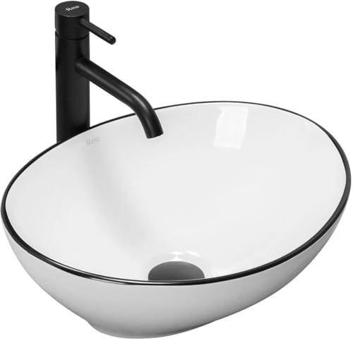 GTM Design Keramik Waschbecken - Aufsatzwaschbecken fürs Badezimmer - Waschbecken Oval - Design Waschbecken im modernen Stil - Weiß, Schwarz - 41x34,5x15 cm von GTM Design