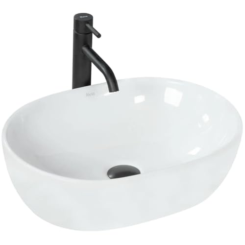 GTM Design Keramik Waschbecken - Aufsatzwaschbecken fürs Badezimmer - Waschbecken Oval - Design Waschbecken im modernen Stil - Weiß - 48x34,5x13,5 cm von GTM Design