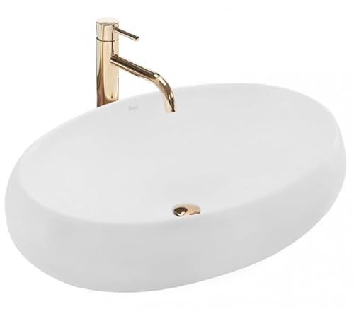 GTM Design Keramik Waschbecken - Aufsatzwaschbecken fürs Badezimmer - Waschbecken Oval - Design Waschbecken im modernen Stil - Weiß - 60x40,5x14,5 cm von GTM Design