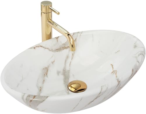 GTM Design Aufsatzwaschbecken Glanz Modern Waschbecken ohne Hahnloch - Elegant Aufsatzwaschbecken Oval für Badezimmer und Gäste WC - nur Bad Waschbecken - Modell 2 von GTM Design