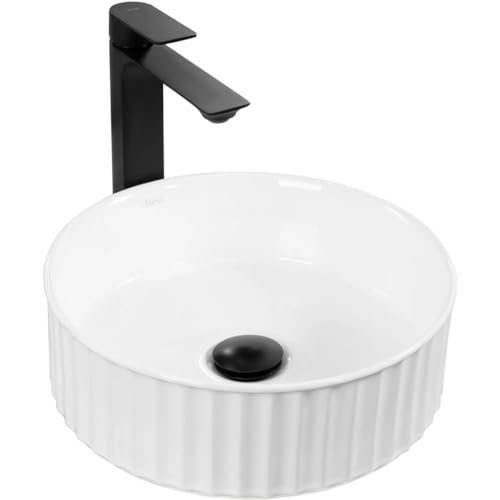 GTM Design Keramik Waschbecken - Aufsatzwaschbecken fürs Badezimmer - Waschbecken Rund - Design Waschbecken im modernen Stil - Weiß - 36,5X36,5X12 cm von GTM Design