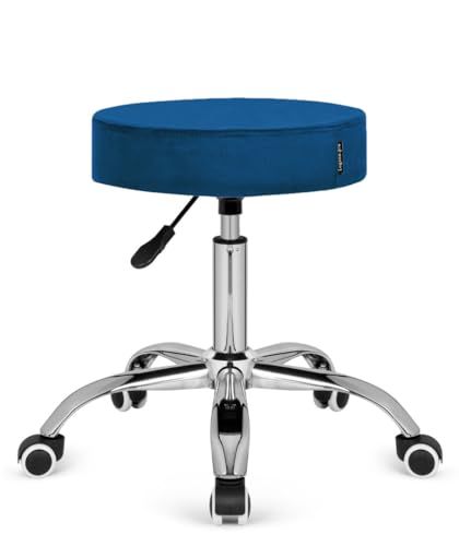 GTM Design Rollhocker Höhenverstellbar - Drehbar Hocker mit Rollen für Büro und Werkstatt - Modern Schreibtischhocker aus Ökoleder - Praktisch Schminkhocker - Blau (Samt) von GTM Design