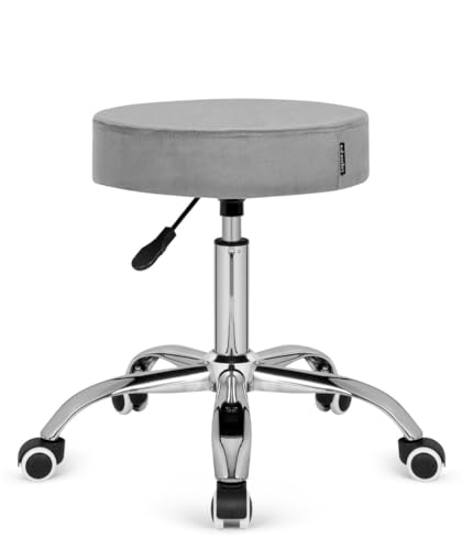 GTM Design Rollhocker Höhenverstellbar - Drehbar Hocker mit Rollen für Büro und Werkstatt - Modern Schreibtischhocker aus Ökoleder - Praktisch Schminkhocker - Grau (Samt) von GTM Design