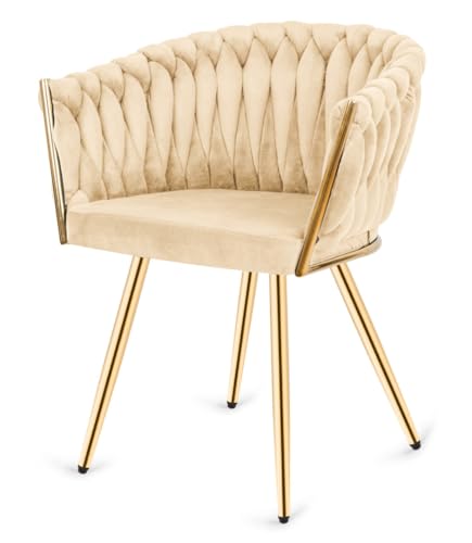 GTM Design Schminkstuhl - Elegant Schminktisch Stuhl - Modern Sessel für Kabinett und Büro - Verstellbar Sessel - Cream (Gold Beine) von GTM Design