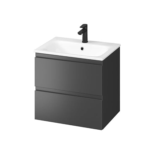 GTM Design Waschbeckenunterschrank 60 cm - Badezimmermöbel hängend Anthrazit Matt - Waschtischunterschrank 2 Schubladen - Waschtisch mit Unterschrank - 60x45x57 cm von GTM Design