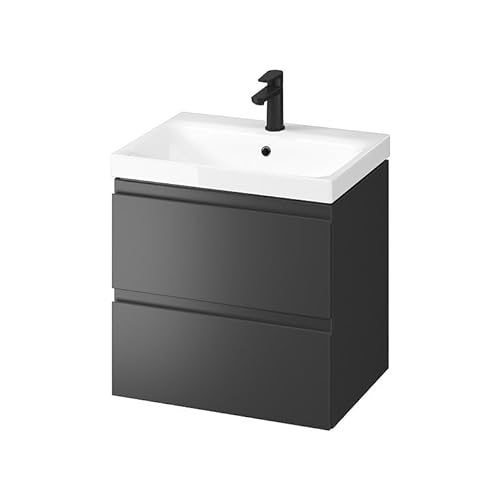 GTM Design Waschbeckenunterschrank 60 cm - Badezimmermöbel hängend Anthrazit Matt - Waschtischunterschrank 2 Schubladen - Waschtisch mit Unterschrank - 60x45x62 cm von GTM Design