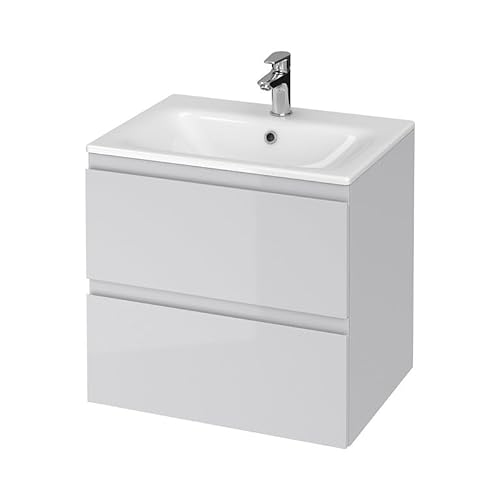 GTM Design Waschbeckenunterschrank 60 cm - Badezimmermöbel hängend Grau Hochglanz - Waschtischunterschrank 2 Schubladen - Waschtisch mit Unterschrank - 60x45x57 cm von GTM Design