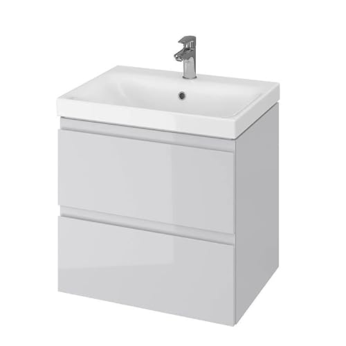 GTM Design Waschbeckenunterschrank 60 cm - Badezimmermöbel hängend Grau Hochglanz - Waschtischunterschrank 2 Schubladen - Waschtisch mit Unterschrank - 60x45x62 cm von GTM Design