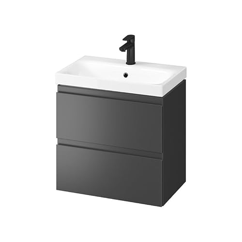 GTM Design Waschbeckenunterschrank Slim 60 cm - Badezimmermöbel hängend Anthrazit Matt - Waschtischunterschrank 2 Schubladen - Waschtisch mit Unterschrank - 60x38,5x62 cm von GTM Design