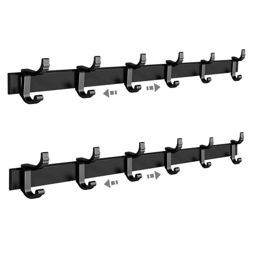 GTNCE 2 Stück Hakenleiste Küche ohne Bohren, Selbstklebend Küchenhalterung 40cm mit 6 Beweglichen Haken, Aluminium Küchenreling, Wandmontage Küchenutensilienhalter (Schwarz) von GTNCE