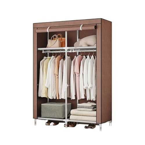 GTOULHH Kleiderschränke Stabil Tragbarer Kleiderschrank, Stoffbezug, Kleideraufbewahrung, Organizer for Aufhängen Von Kleidung Faltschrank(Brown) von GTOULHH