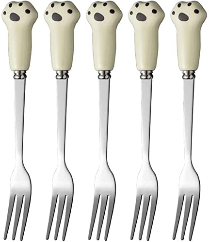 GTOULHH Kleine Löffel, Nette Katzenklaue-Gabeln-Bestecksets, Edelstahlbesteckset, for Haushaltsfruchtsalat-Gabeln-Silberwaren-Set Mokkalöffel(F) von GTOULHH
